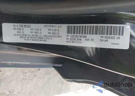 2015 Chrysler 200 Limited z USA, uszkodzony, nr VIN 1C3CCCAB1FN674860